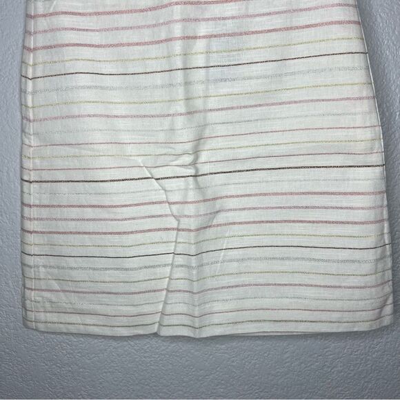 New! LOFT Petite Off White Striped A-Line Short Linen Blend Women’s Skirt SZ 0P - Picture 5 of 12